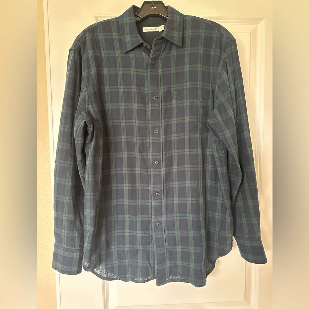 rag & bone Navy and Green Plaid Shirt
